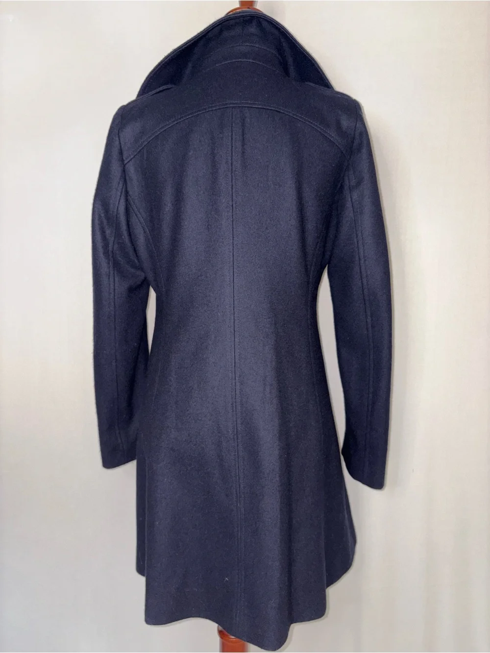 Michael Kors Classic Double-Breasted Skirted Wool Peacoat in Navy Size Small